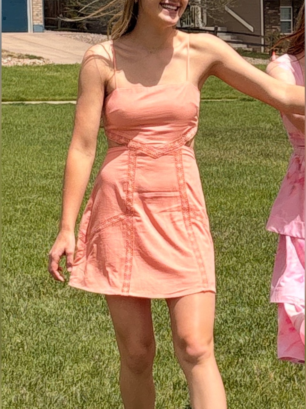 Altar'd State Peach Spaghetti-Strap Mini Dress SIZE SMALL, coral